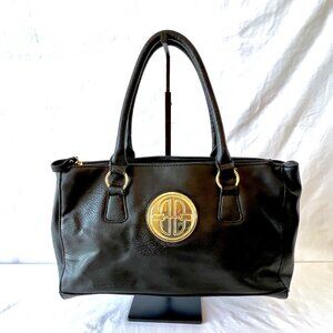 Bueno Faux Black Leather Shoulder Bag with Gold Trim, Excellent Condition!